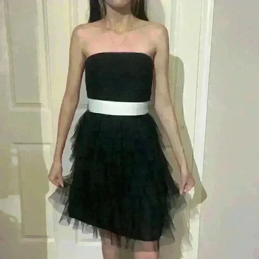 Vintage Betsey Johnson Black Strapless Corset Dress Tulle Ruffle Mesh Bow Size 0